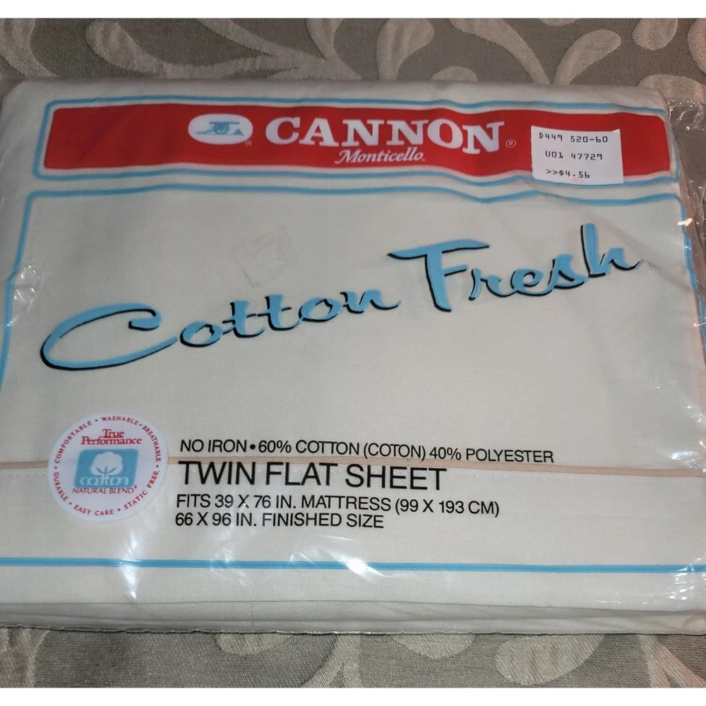Vintage Cannon Monticello  TWIN FLAT SHEET Cream  Cotton Blend NO IRON NOS